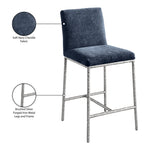 Reeves Chenille Fabric Upholstered Counter Stool in Navy
