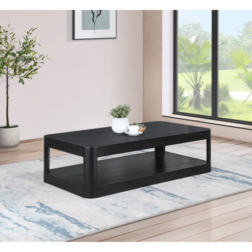 Reeves Solid Wood And Burl Veneer Coffee Table in Black