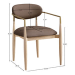 Riccio Vegan Leather Upholstered Dining Arm Chair in Brown