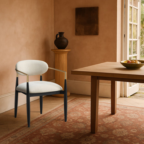 Riccio Performance Fabric Upholstered Dining Arm Chair in Beige