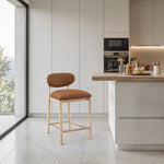 Riccio Vegan Leather Upholstered Stool in Cognac