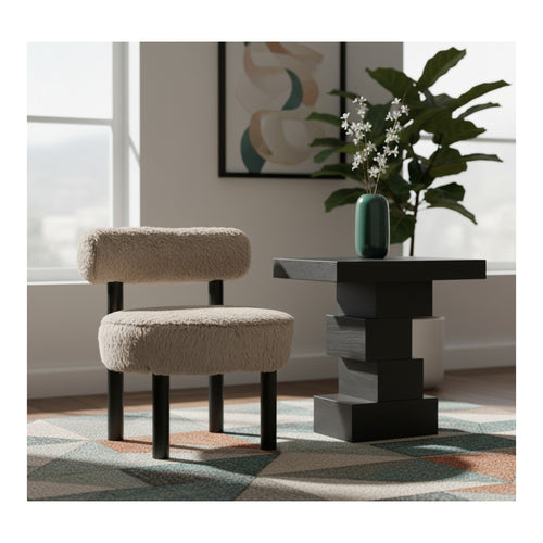 Ambre Vegan Shearling Fabric Upholstered Accent Chair (33065-) in Beige