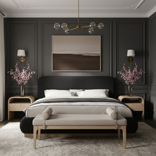 Rigby Boucle Fabric Upholstered King Bed in Black