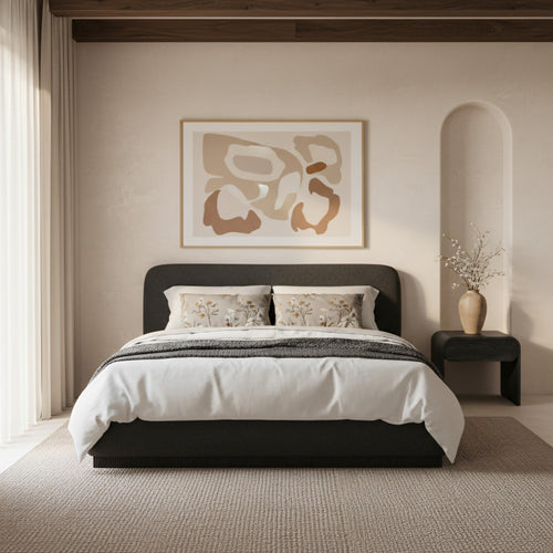 Rigby Boucle Fabric Upholstered Queen Bed in Black