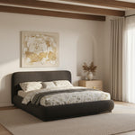 Rigby Boucle Fabric Upholstered Queen Bed in Black