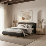 Rigby Boucle Fabric Upholstered Queen Bed in Brown