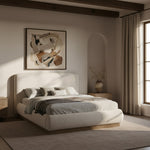 Rigby Boucle Fabric Upholstered Queen Bed in Cream