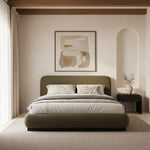 Rigby Boucle Fabric Upholstered Queen Bed in Olive