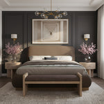 Rigby Linen Textured Fabric Upholstered King Bed in Brown