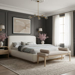 Rigby Linen Textured Fabric Upholstered King Bed in Cream
