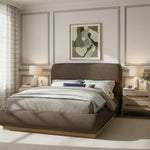 Rigby Linen Textured Fabric Upholstered Queen Bed in Brown