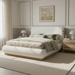 Rigby Linen Textured Fabric Upholstered Queen Bed in Cream