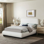 Rigby Linen Textured Fabric Upholstered Queen Bed in Cream