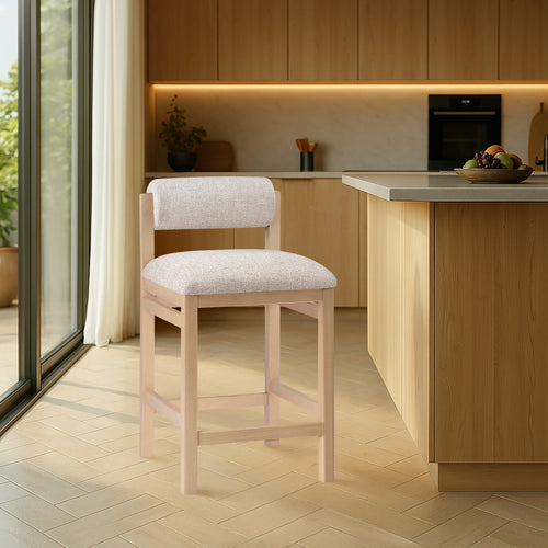 Roundhill Linen Textured Fabric Upholstered Counter Stool in Beige