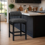 Roundhill Linen Textured Fabric Upholstered Counter Stool in Black