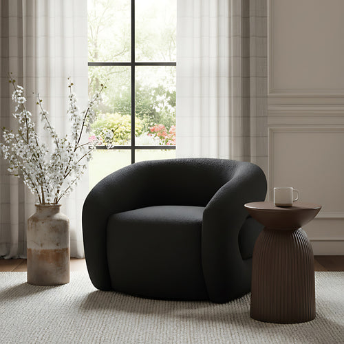 Roxbury Boucle Fabric Upholstered Swivel Accent Chair in Black