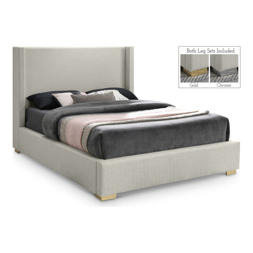 Royce Linen Textured King Bed (3 Boxes) in Beige