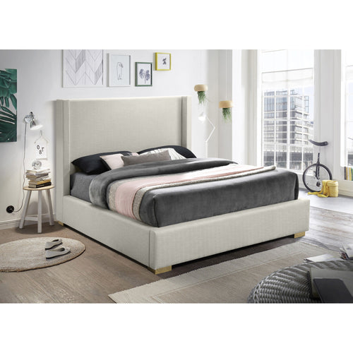 Royce Linen Textured Queen Bed (3 Boxes) in Beige