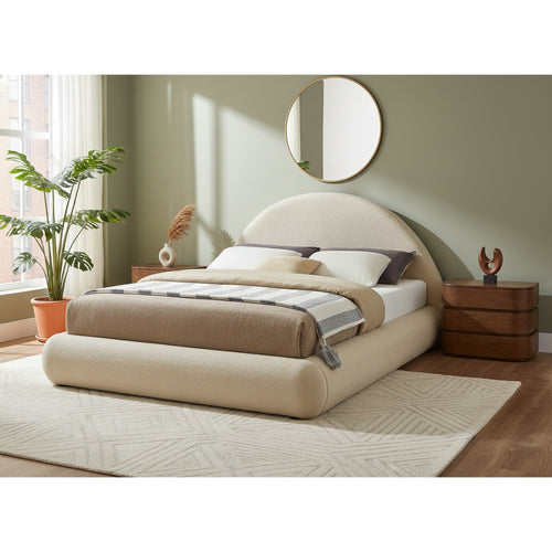 Rudy Teddy Fabric Upholstered Queen Bed in Beige