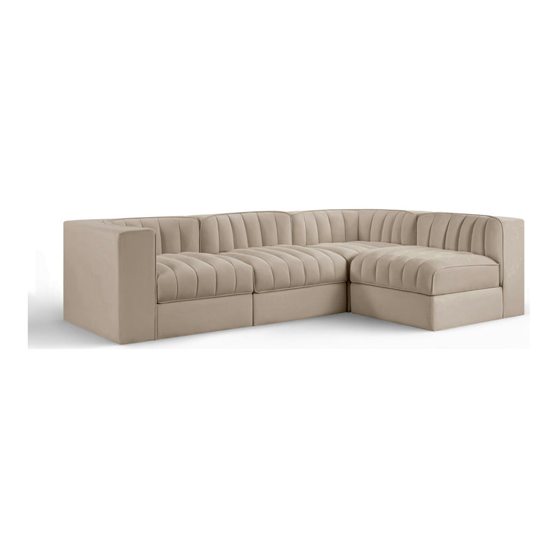 Rummi Velvet Performance Fabric Upholstered 4pc. Modular Sectional in Beige