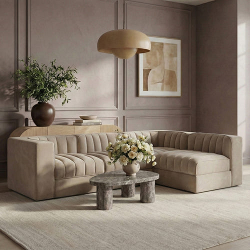 Rummi Velvet Performance Fabric Upholstered 4pc. Modular Sectional in Beige