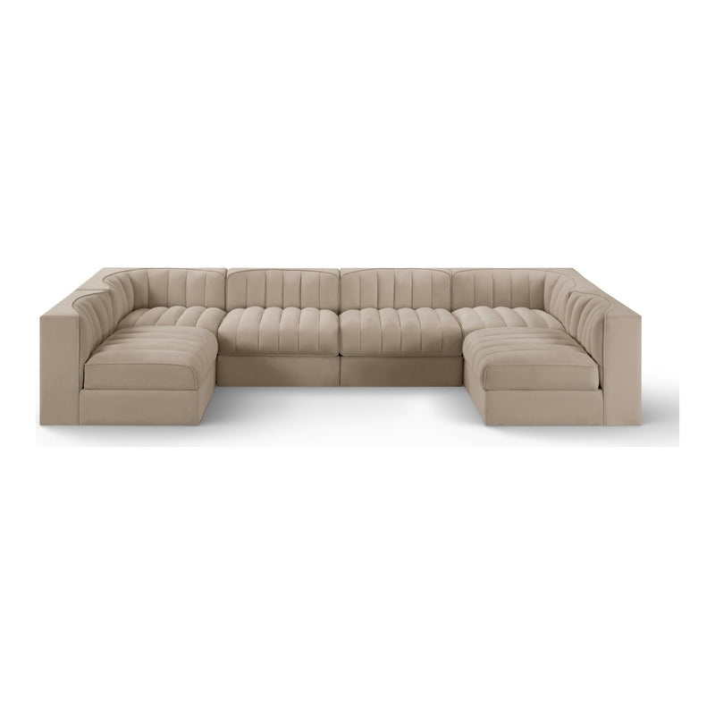 Rummi Velvet Performance Fabric Upholstered 6pc. Modular Sectional in Beige