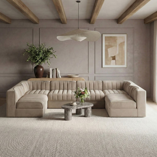 Rummi Velvet Performance Fabric Upholstered 6pc. Modular Sectional in Beige