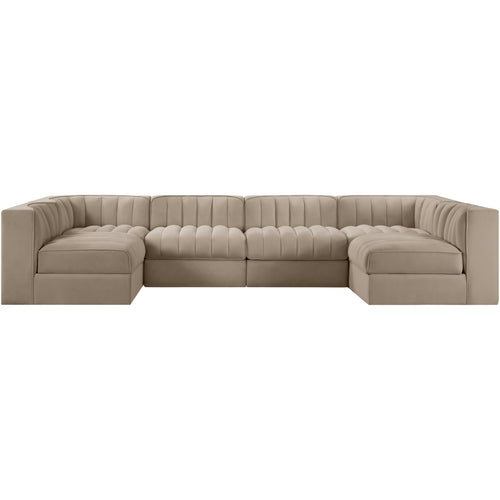 Rummi Velvet Performance Fabric Upholstered 6pc. Modular Sectional in Beige
