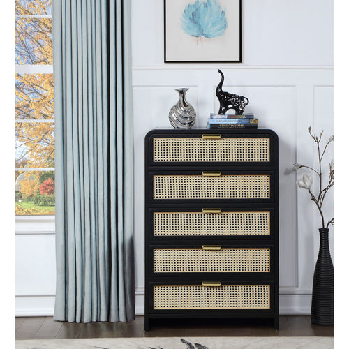 Sage Solid Wood And Natural Cane Wood Chest in Black