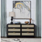 Sage Solid Wood And Natural Cane Wood Dresser in Black
