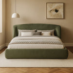 Sandro Chenille Fabric Upholstered King Bed in Green