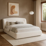 Sandro Chenille Fabric Upholstered Queen Bed in Cream