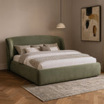 Sandro Chenille Fabric Upholstered Queen Bed in Green