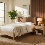 Santos Vegan Leather Headboard And Wood King Bed in Brown