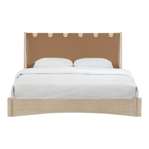 Santos Vegan Leather Headboard And Wood King Bed in Brown