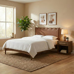 Santos Vegan Leather Headboard And Wood King Bed in Brown