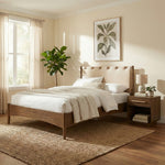 Santos Vegan Leather Headboard And Wood King Bed in Beige