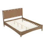 Santos Vegan Leather Headboard And Wood Queen Bed in Brown