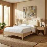 Santos Vegan Leather Headboard And Wood Queen Bed in Cream