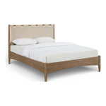 Santos Vegan Leather Headboard And Wood Queen Bed in Beige