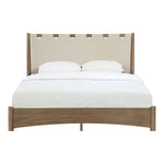 Santos Vegan Leather Headboard And Wood Queen Bed in Beige