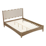 Santos Vegan Leather Headboard And Wood Queen Bed in Beige