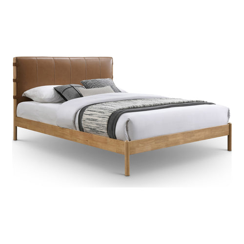 Asher Vegan Leather Upholstered King Bed (3 Boxes) in Cognac