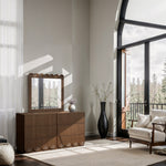 Scallop Oak Veneer Mirror in Brown