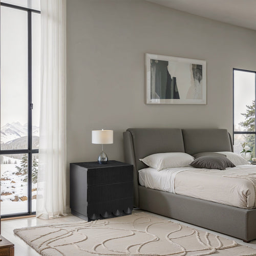 Scallop Oak Veneer Nightstand in Black