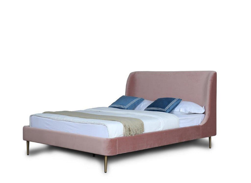 Heather Velvet Upholstered Queen Bed in Blush and Gold