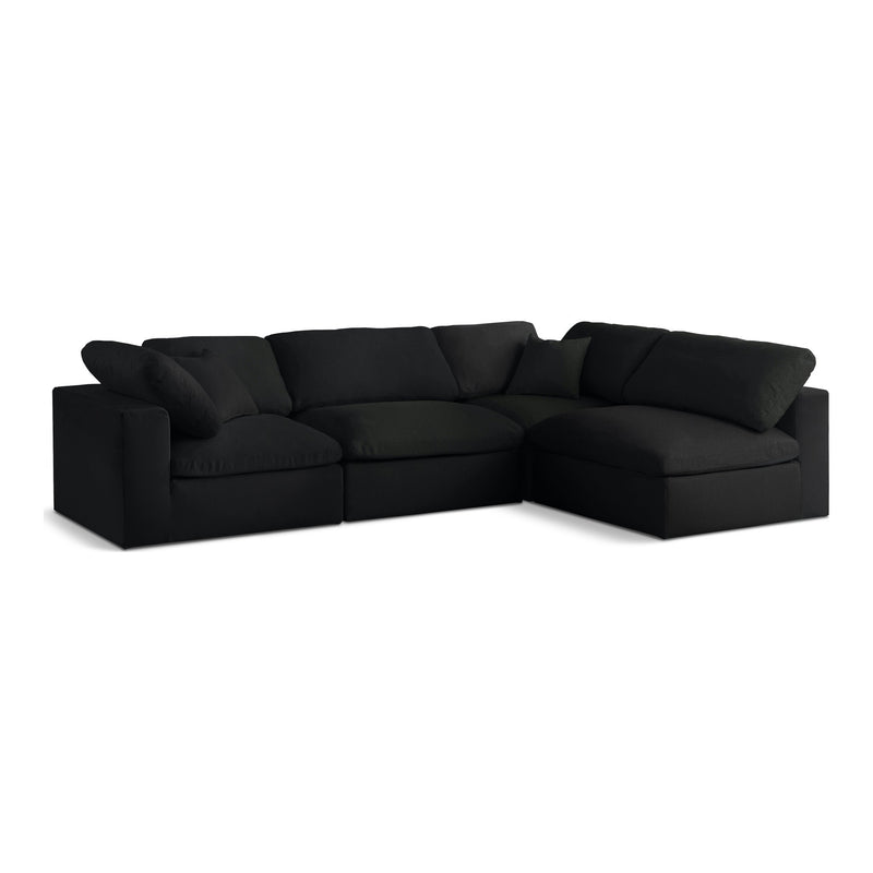 Serene 119" Linen Textured Fabric Upholstered Deluxe Comfort 4pc. Modular Sectional in Black