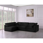 Serene 119" Linen Textured Fabric Upholstered Deluxe Comfort 4pc. Modular Sectional in Black