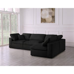 Serene 119" Linen Textured Fabric Upholstered Deluxe Comfort 4pc. Modular Sectional in Black