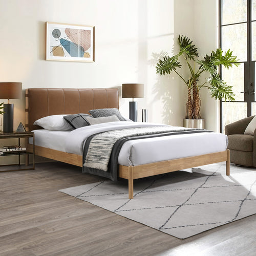 Asher Vegan Leather Upholstered Queen Bed (3 Boxes) in Cognac